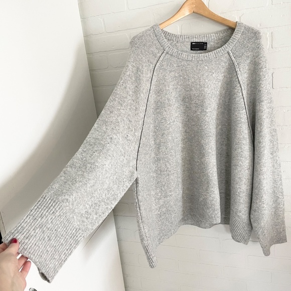 ASOS curve Knit Sweater Lagenlook Minimalist raw stitches Light gray Sz 24 - Picture 6 of 11